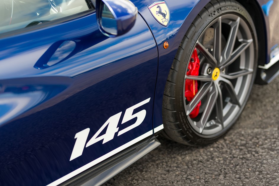 A wheel arch and side panel of the Ferrari 488 Pista Piloti