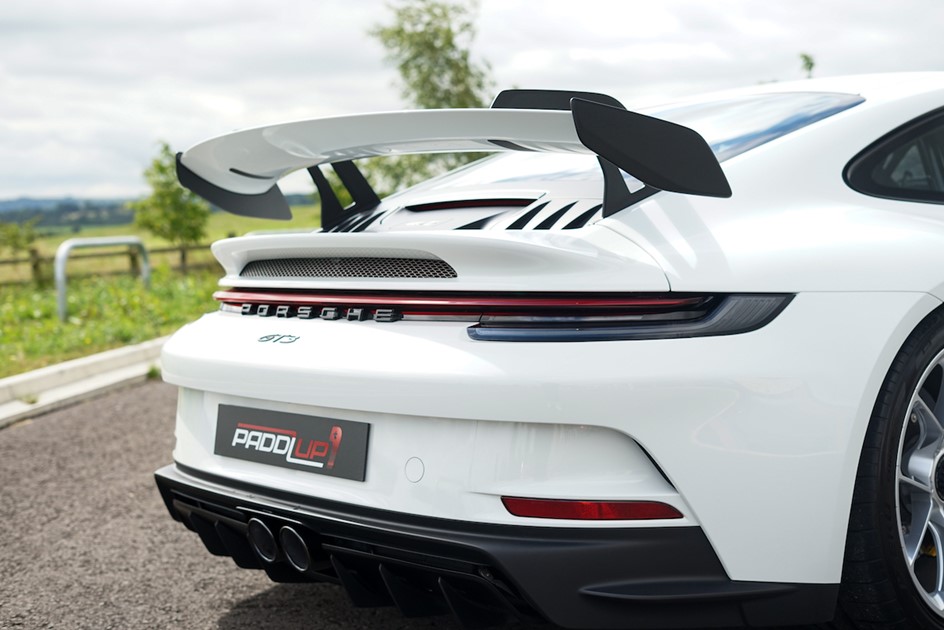 The high performance rear wing of the Porsche 992 911 GT3