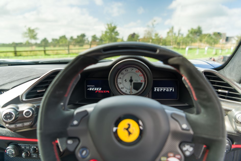 The Ferrari 488 Pista Piloti's steering wheel and dashboard 