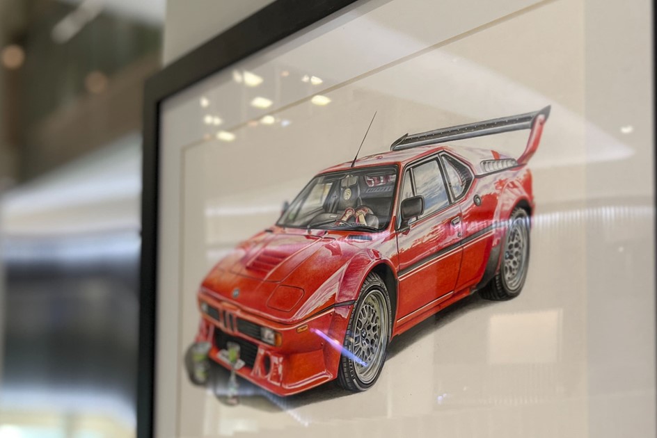 An Abi Powell piece of artwork depicting a BMW M1