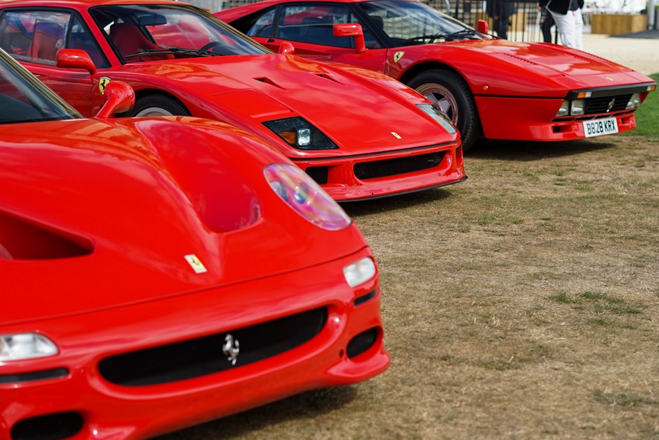 Three of the Ferrari big five (the F50, F40 and 288 GTO) at Salon Privé