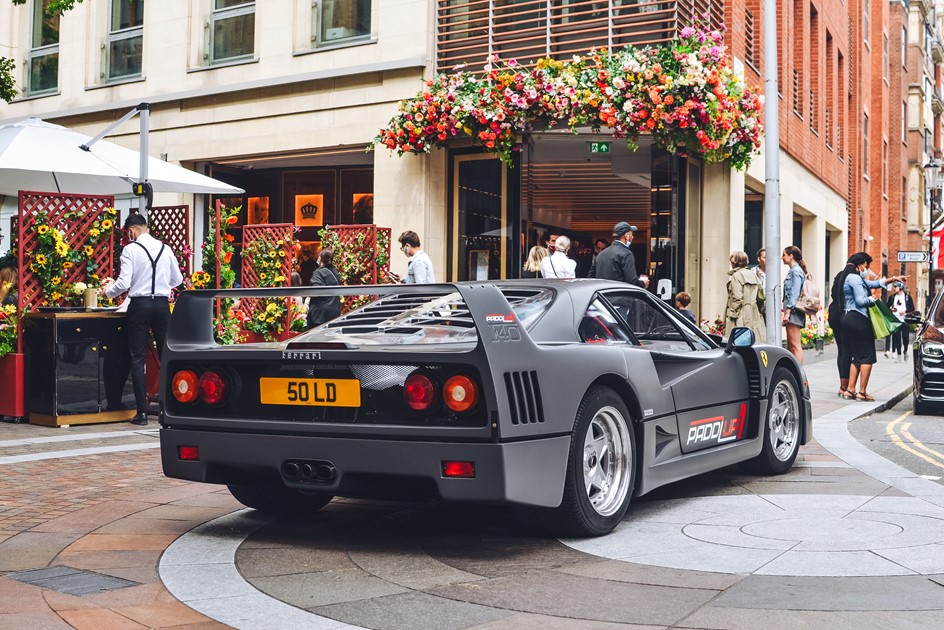 The Yiannimize wrapped Ferrari F40 with PaddlUp branding in London 