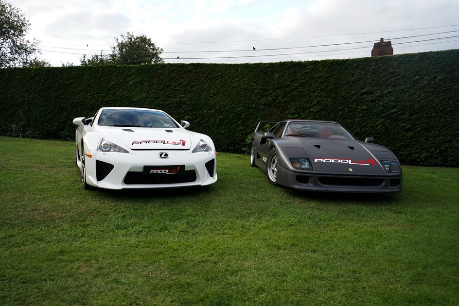 The PaddlUp Ferrari F40 and Lexus LFA at an event