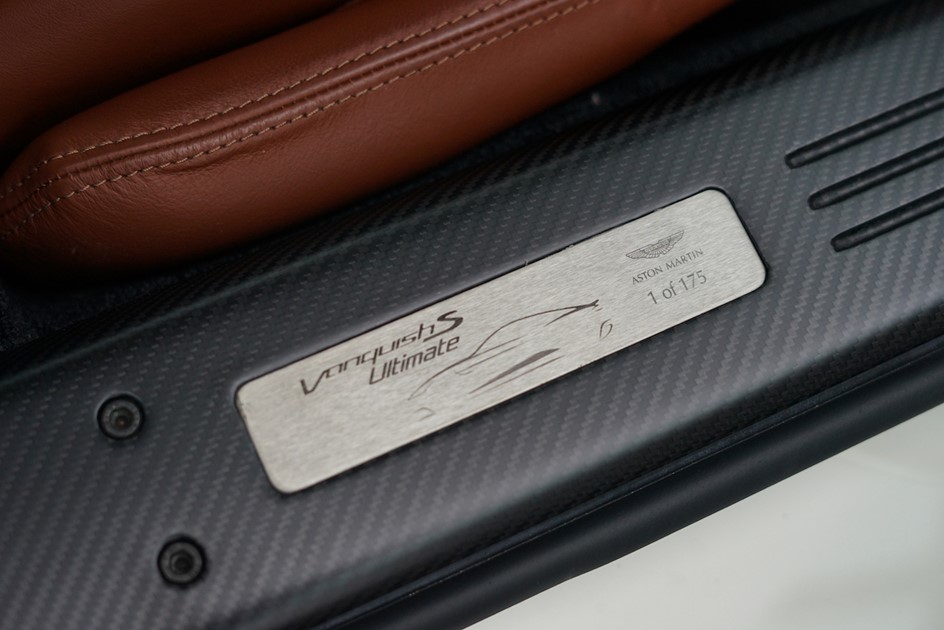 The limited edition plaque on the inside of the Vanquish S Ultimate's door