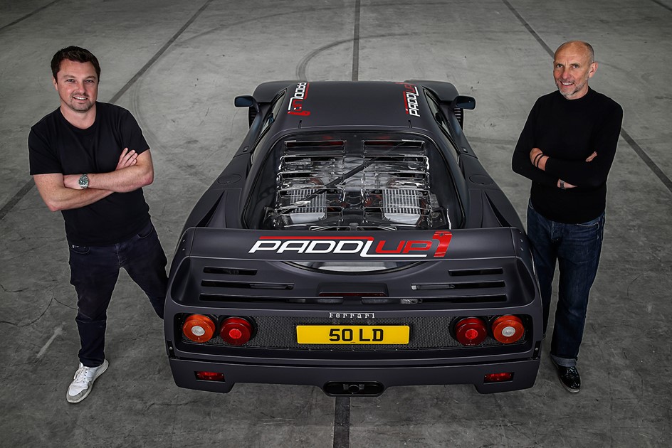 PaddlUp Co-Founders Joe Priday and Tim Mayneord next to the wrapped Ferrari F40