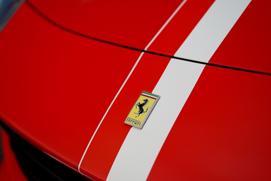 The badge of a Ferrari F12