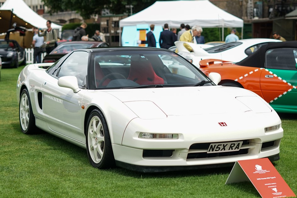 A white Honda NSX at London Concours